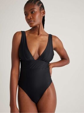 Quince Black Italian Plunge One-Piece Swimsuit